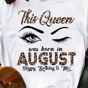 AUGUST Birthday Queen Leopard Letter Print Short Sleeve Women T-Shirt Size Large